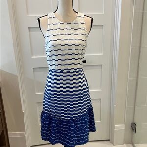 Blue and White Sleeveless Linen Dress